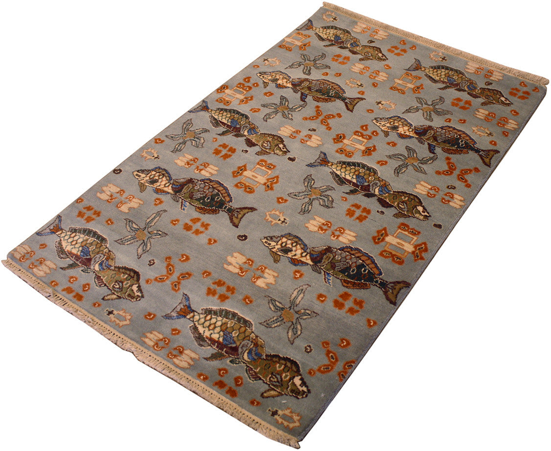 3x4.10 Pictorial Fish Pond Area Rug Main Street Oriental Rugs